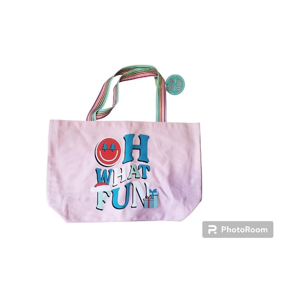 New With Tags Pink Colorful Canvas Tote Bag Jadelynn Brooke OH What Fun Holiday - Picture 1 of 10